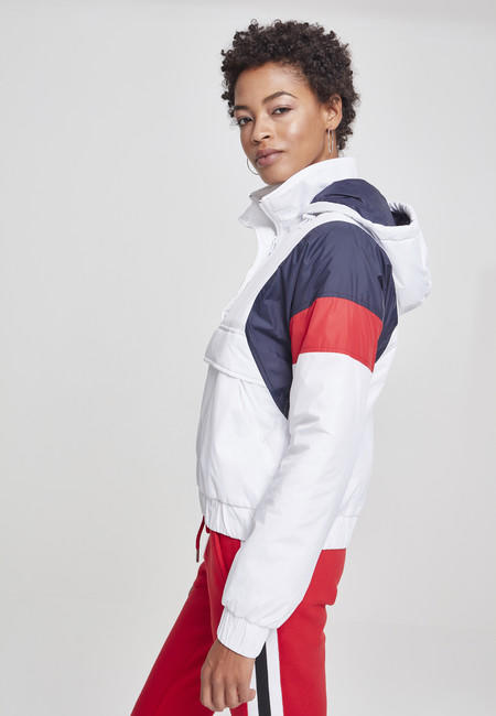 Urban Classics Ladies 3-Tone Padded Pull Over Jacket white/navy/fire red -  Gangstagroup.com - Online Hip Hop Fashion Store