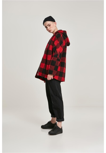 Urban Hop Check Sherpa - Hooded Oversized firered/blk Classics Jacket Store Ladies Online Gangstagroup.com Fashion Hip -