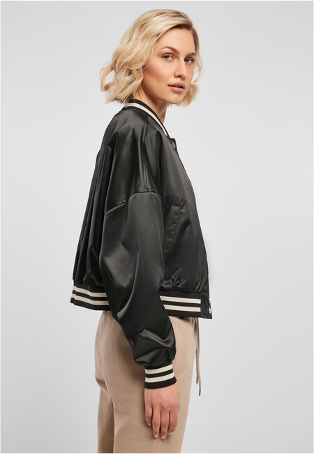 Urban Classics Ladies Short Oversized Satin College Jacket black -  Gangstagroup.com - Online Hip Hop Fashion Store