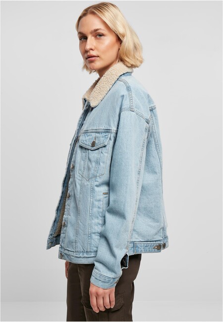Urban Classics Ladies Oversized Sherpa Hop Store - - Gangstagroup.com Online Hip Jacket bleached Fashion Denim clearblue