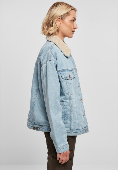 Urban Classics Ladies Oversized Sherpa Denim Jacket clearblue bleached -  Gangstagroup.com - Online Hip Hop Fashion Store