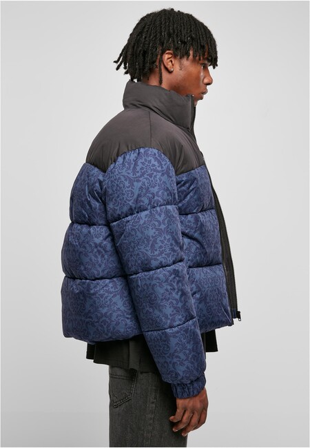 Urban Classics AOP Retro Puffer Jacket darkblue damast aop -  Gangstagroup.com - Online Hip Hop Fashion Store | Jacken