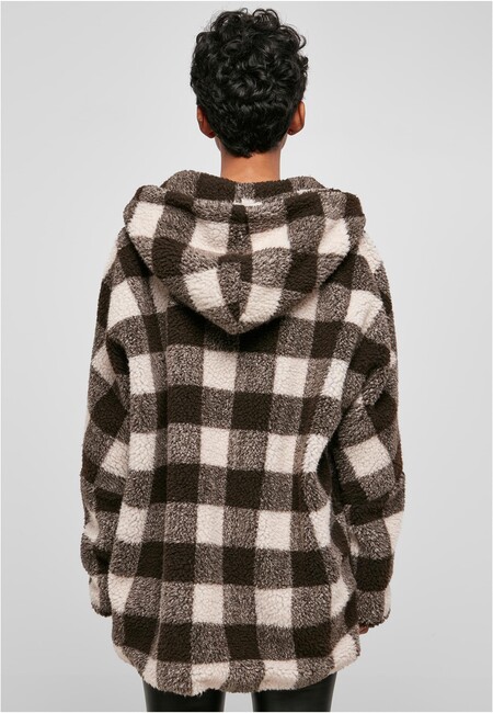 Online Hooded Gangstagroup.com Hop Sherpa Oversized Classics Urban - Hip Store pink/brown Jacket Check - Fashion Ladies