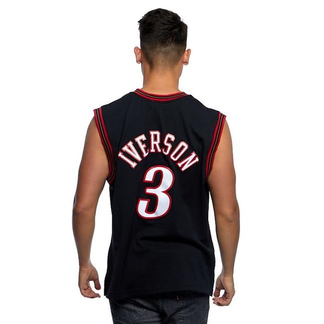 Mitchell and Ness Swingman Philadelphia 76ers Iverson Jersey, Black / Red