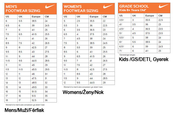 Nike Jordan Size Chart