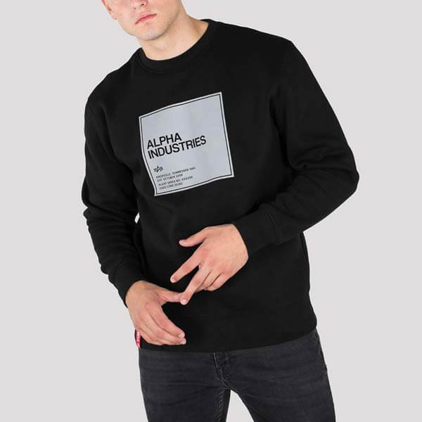 Alpha Industries Label Sweater Black Reflective - Gangstagroup.com - Online  Hip Hop Fashion Store