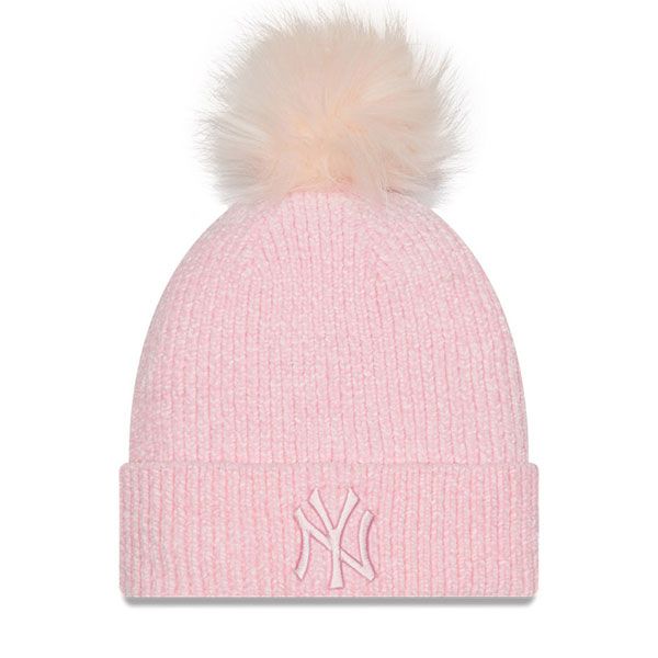 NEW ERA New York Yankees Chenille Womens Pink Bobble Beanie Hat -   - Online Hip Hop Fashion Store