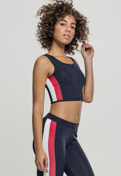 Urban Classics Ladies Side Stripe Cropped Zip Top navy/fire red/white