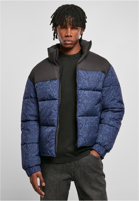 Urban Classics AOP Retro Puffer Jacket darkblue damast aop -   - Online Hip Hop Fashion Store