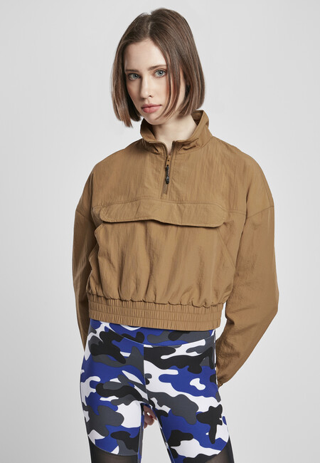 Urban Classics Ladies Cropped Crinkle Nylon Pull Over Jacket midground -  Gangstagroup.com - Online Hip Hop Fashion Store