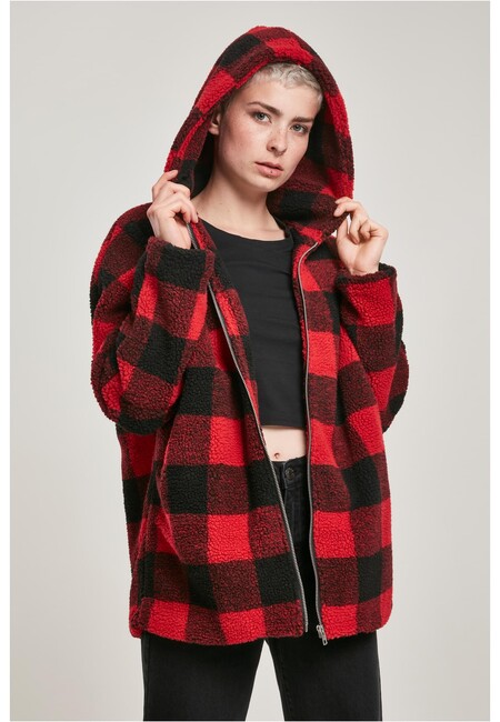 Urban Classics Ladies Hooded Oversized Check Sherpa Jacket firered/blk -  Gangstagroup.com - Online Hip Hop Fashion Store