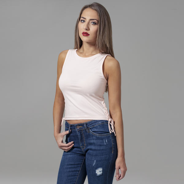 Urban Classics Ladies Lace Up Cropped Top pink - Gangstagroup.com - Online  Hip Hop Fashion Store | 
