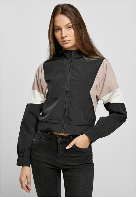 Urban Classics Ladies Short 3-Tone Crinkle Jacket black/duskrose/whitesand  - Gangstagroup.com - Online Hip Hop Fashion Store