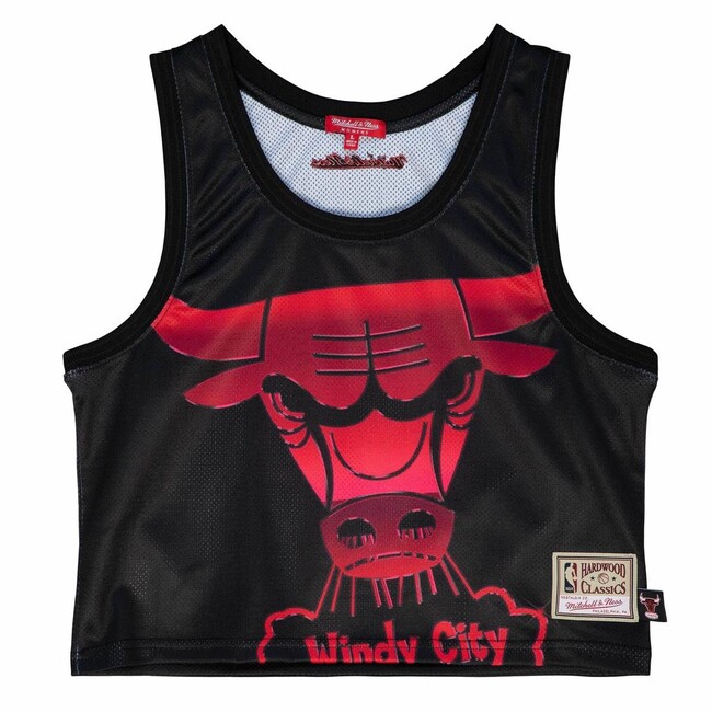 Women's Mitchell & Ness Black Chicago Bulls Big Face 4.0 Cropped